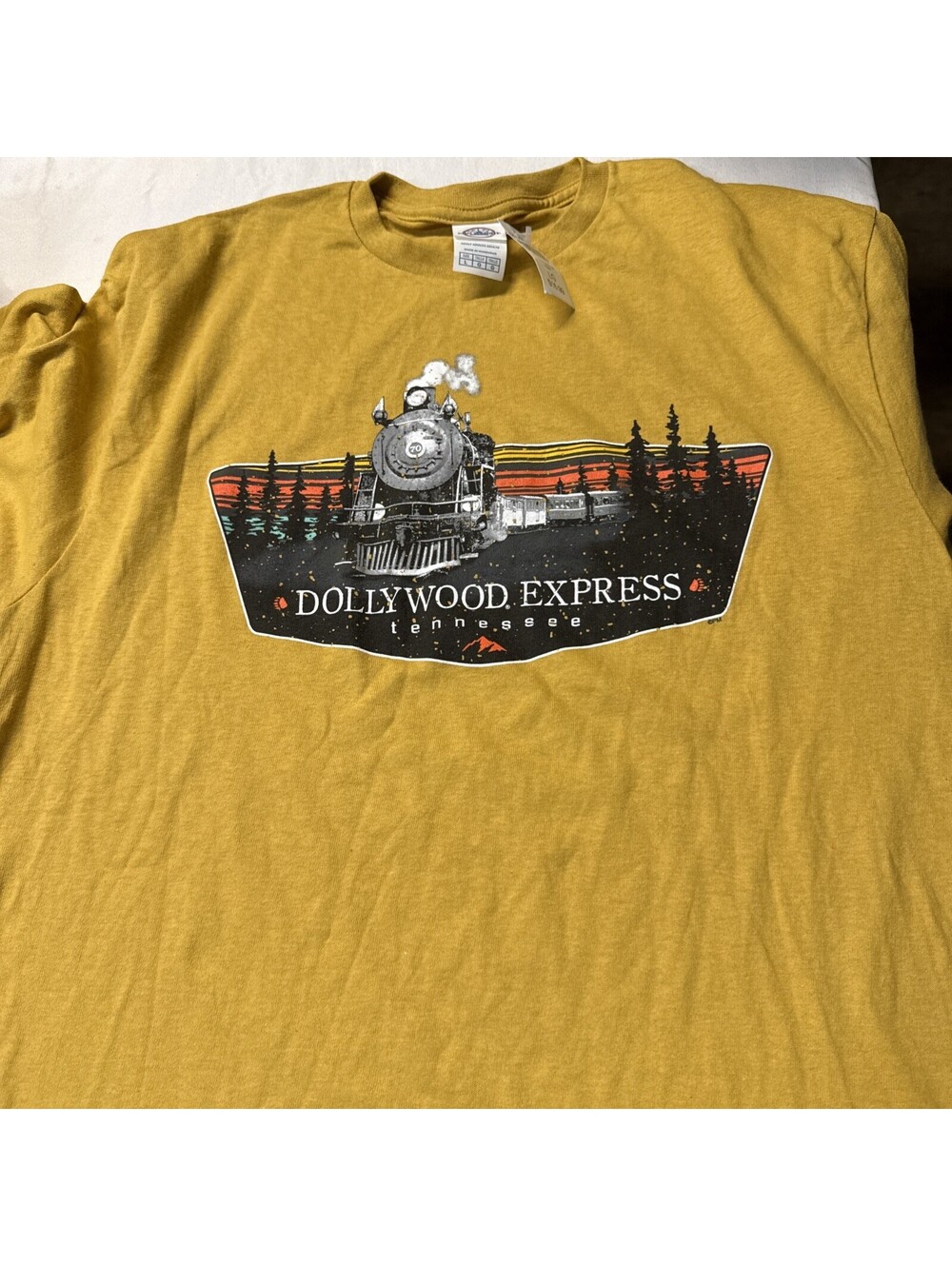 Dollywood Express Mustard Yellow Men Large Locomotive Train Tshirt